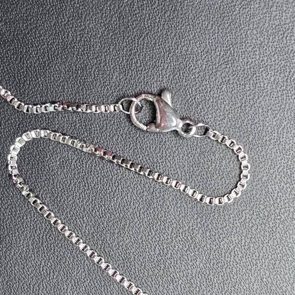 Square Halo Pendant Necklace With Emerald Green Gemstone & Silver Chain - Picture 4 of 5